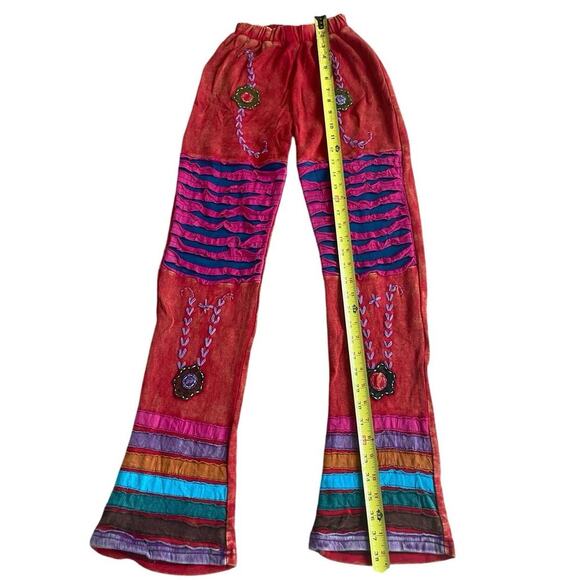 Y2K 90’s Groovy Hippie Pants Embroidered Patchwork Gypsy Colorful Sz S Flare - Picture 4 of 14